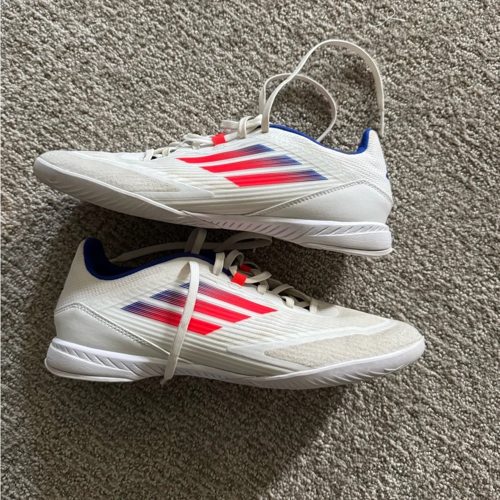 adidas White Athletic Shoes with Blue Lining and Pink Accents